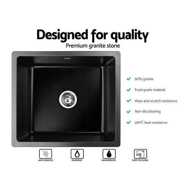 Cefito Stone Kitchen Sink 460X410MM Granite Under/Topmount Basin Bowl Laundry Black Deals499