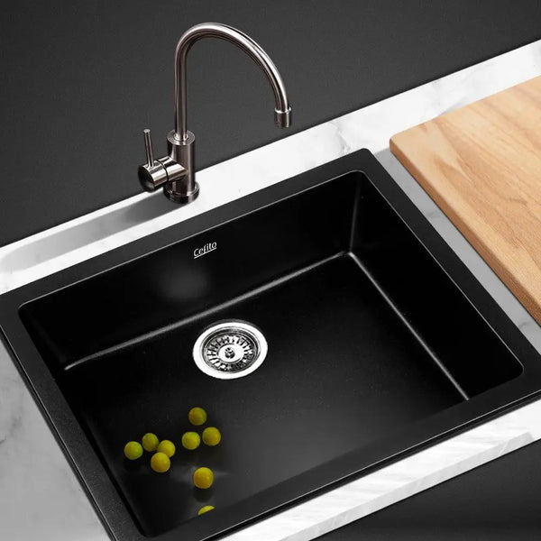 Cefito Stone Kitchen Sink 460X410MM Granite Under/Topmount Basin Bowl Laundry Black Deals499