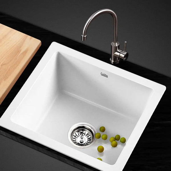 Cefito Stone Kitchen Sink 460X410MM Granite Under/Topmount Basin Bowl Laundry White Deals499