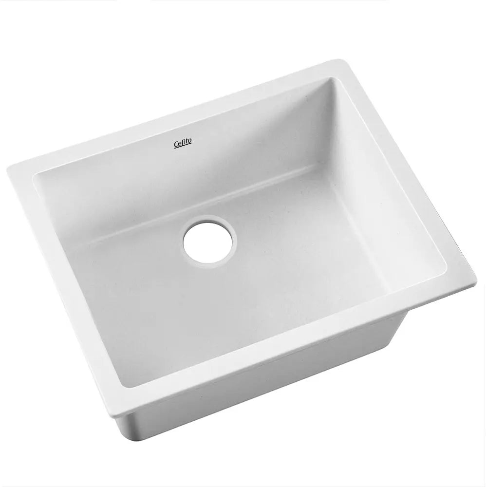 Cefito Stone Kitchen Sink 610X470MM Granite Under/Topmount Basin Bowl Laundry White Deals499
