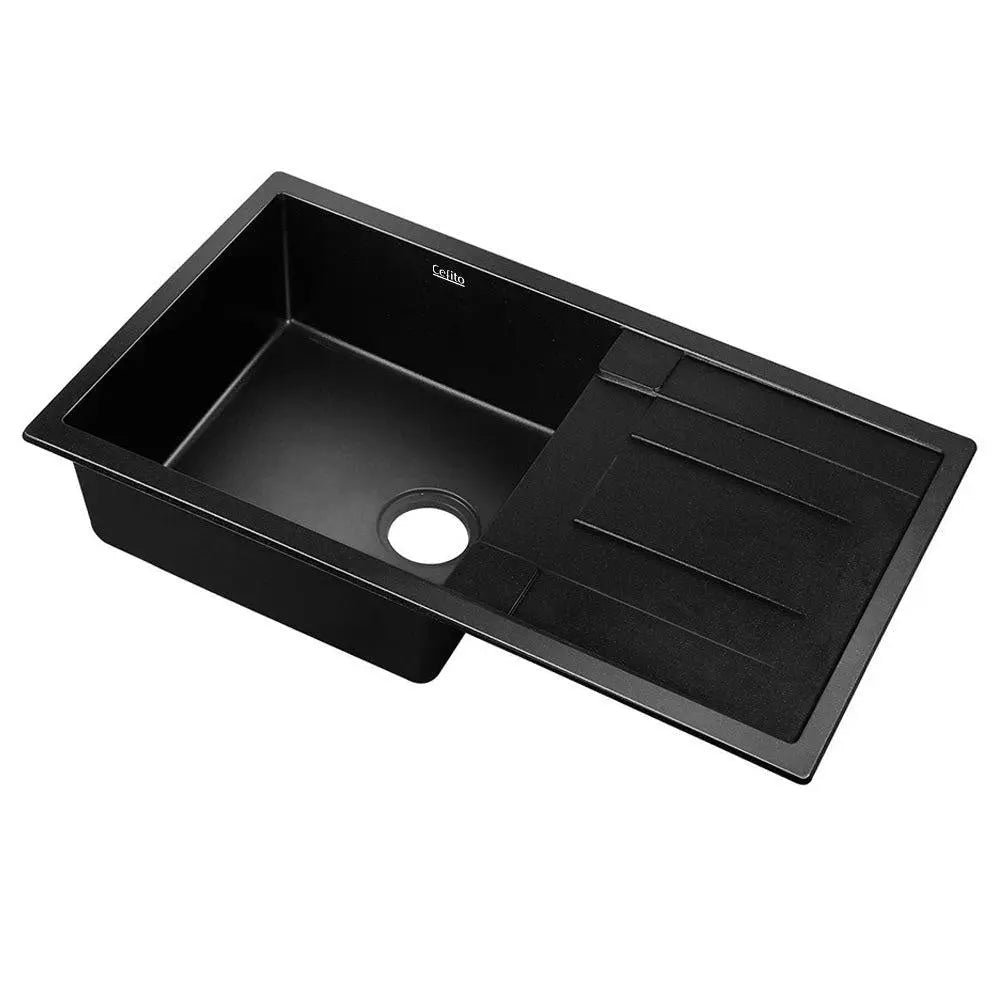 Cefito Stone Kitchen Sink 860X500MM Granite Under/Topmount Basin Bowl Laundry Black Deals499