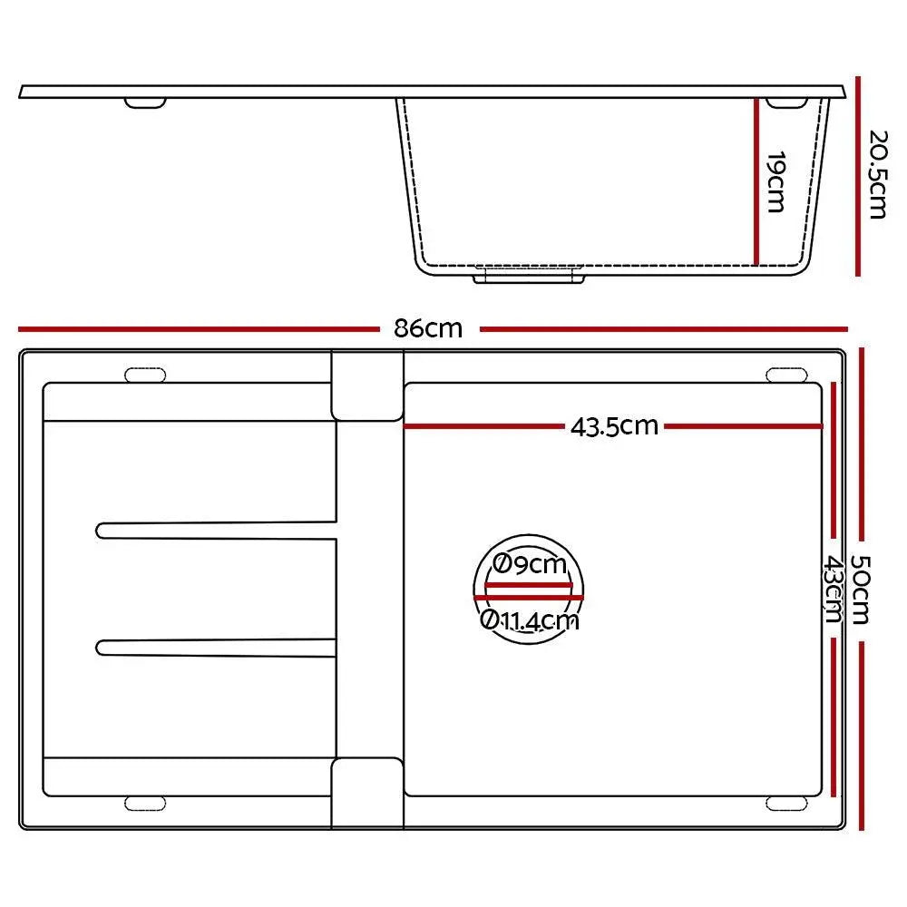 Cefito Stone Kitchen Sink 860X500MM Granite Under/Topmount Basin Bowl Laundry Black Deals499