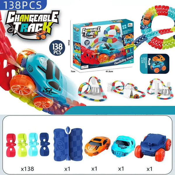 Changeable Track In The Dark Track with LED Light-Up Race Car Flexible Track Toy 184 Deals499