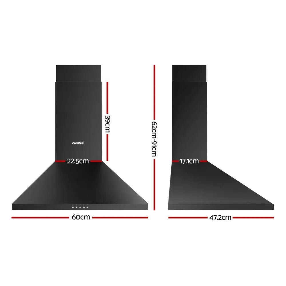 Comfee Rangehood 600mm Range Hood Home Kitchen Wall Mount Canopy 60cm Black Deals499