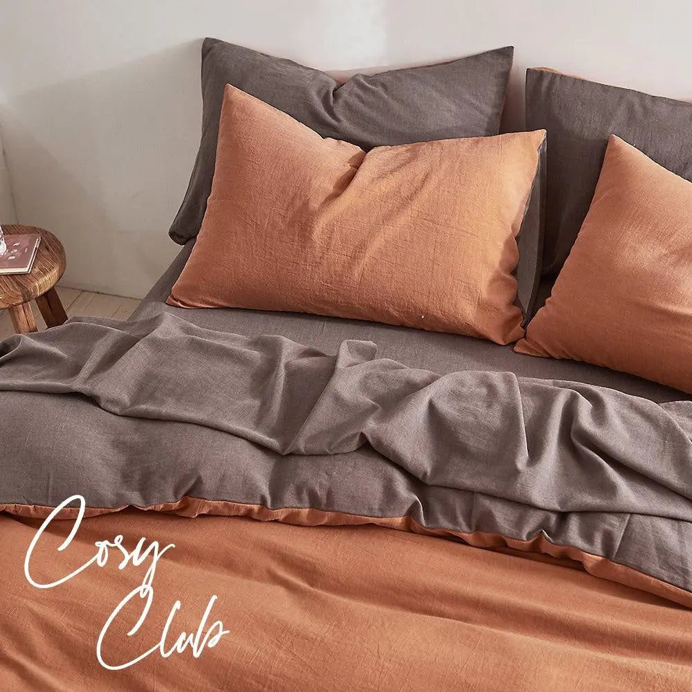Cosy Club Quilt Cover Set Cotton Duvet Double Orange Brown Deals499
