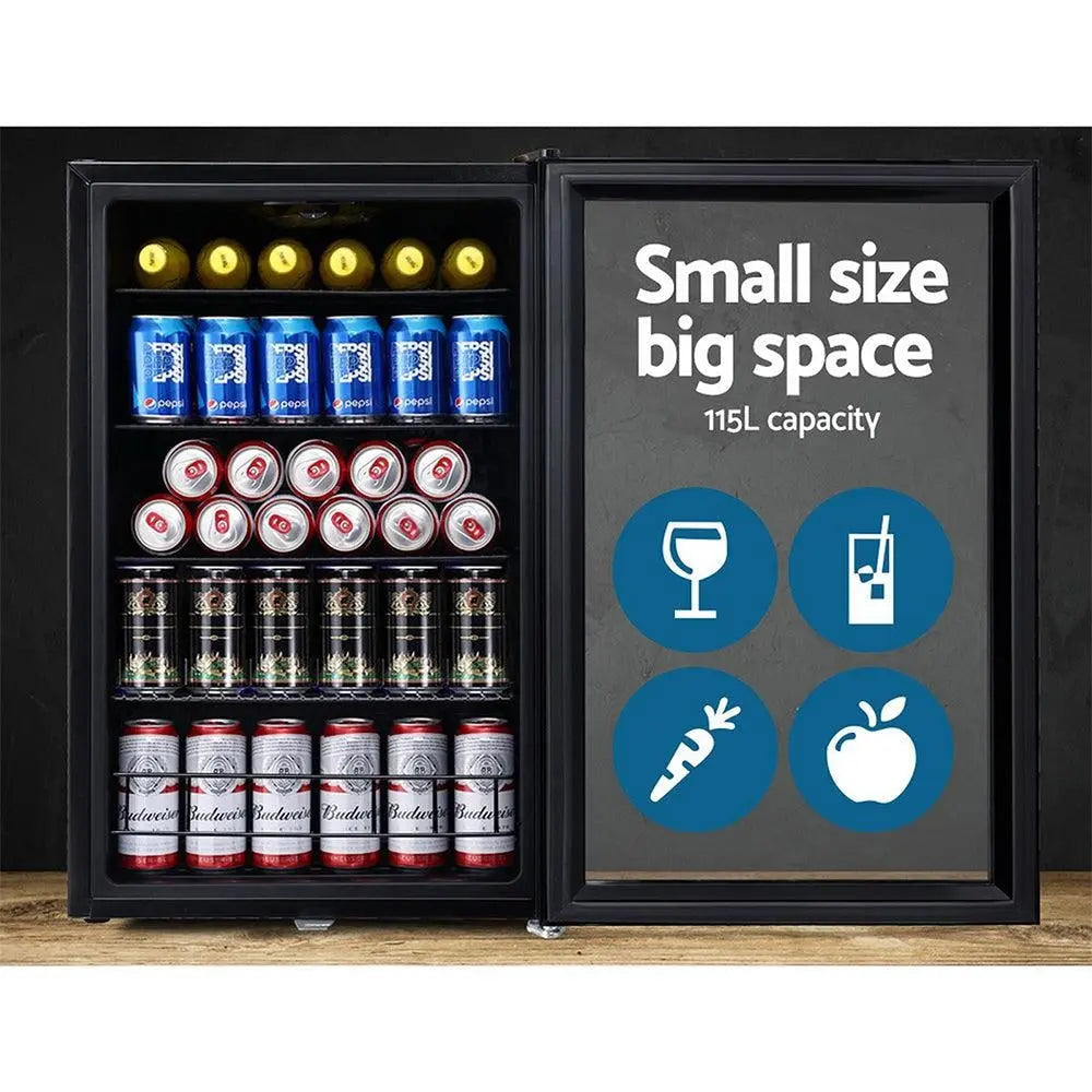 Devanti 115L Bar Fridge Glass Door Mini Freezer Fridges Countertop Beverage Commercial Deals499