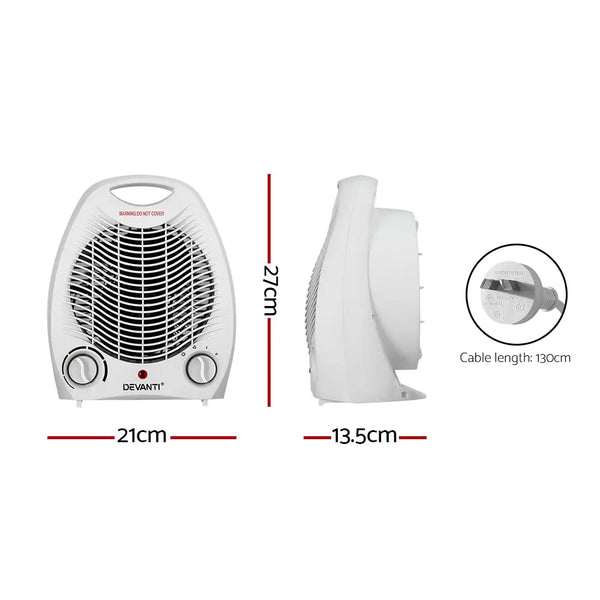 Devanti Electric Fan Heater Portable Room Office Heaters Hot Cool Wind 2000W Deals499