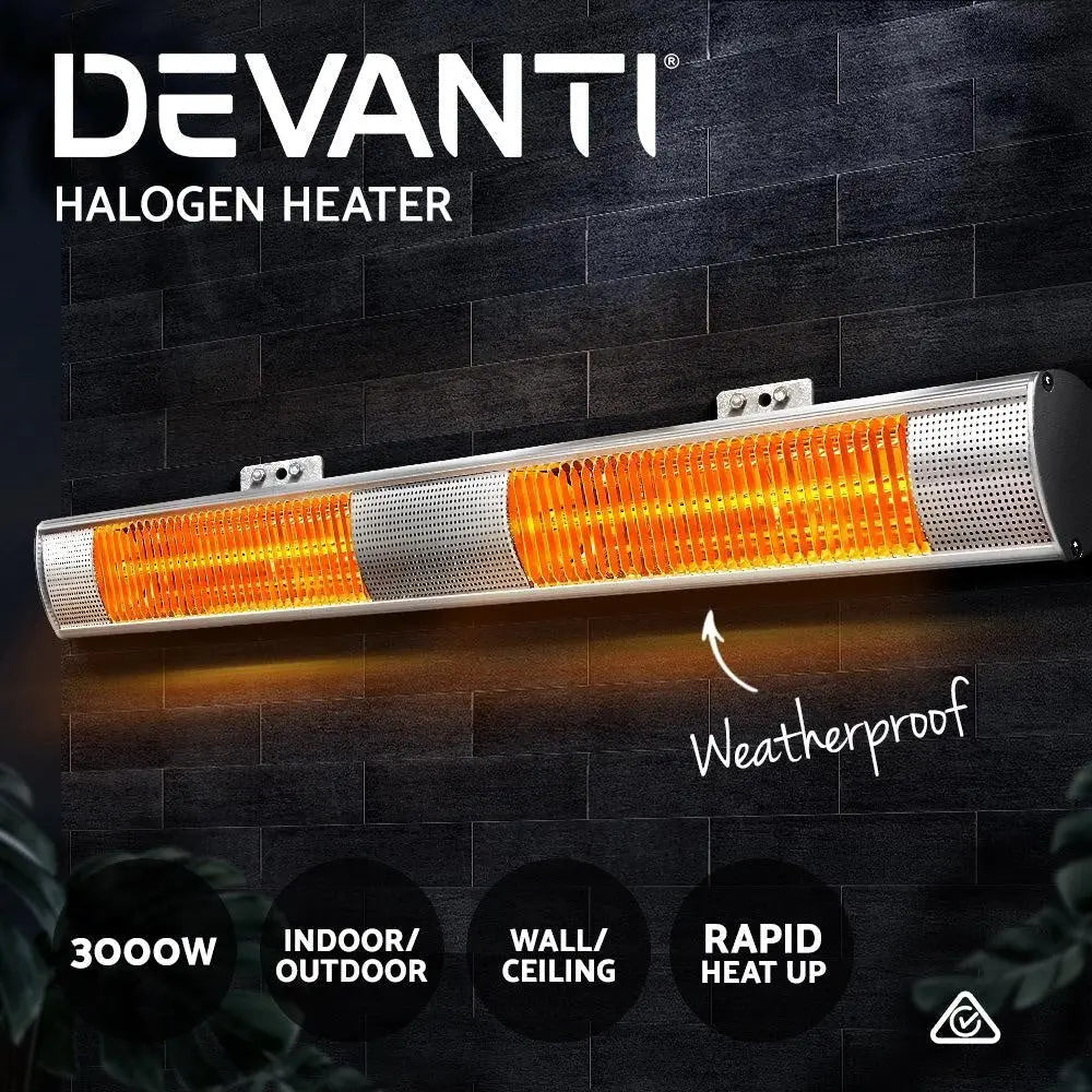 Devanti Electric Infrared Heater Outdoor Radiant Strip Heaters Halogen 3000W Deals499
