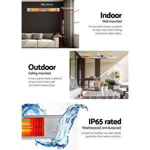 Devanti Electric Infrared Heater Outdoor Radiant Strip Heaters Halogen 3000W Deals499