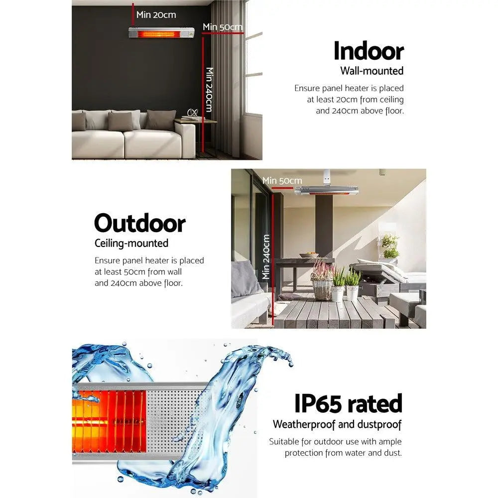 Devanti Electric Infrared Radiant Strip Heater Outdoor Indoor Halogen 2000W Deals499