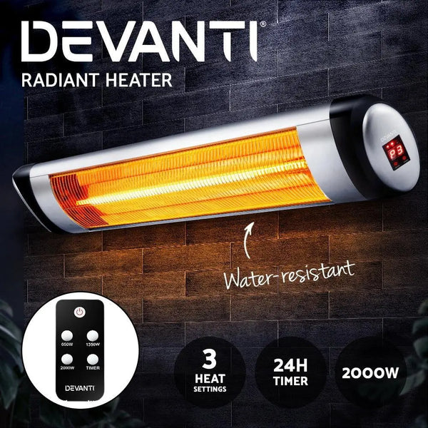 Devanti Electric Radiant Heater Patio Strip Heaters Infrared Indoor Outdoor Patio Remote Control 2000W Deals499