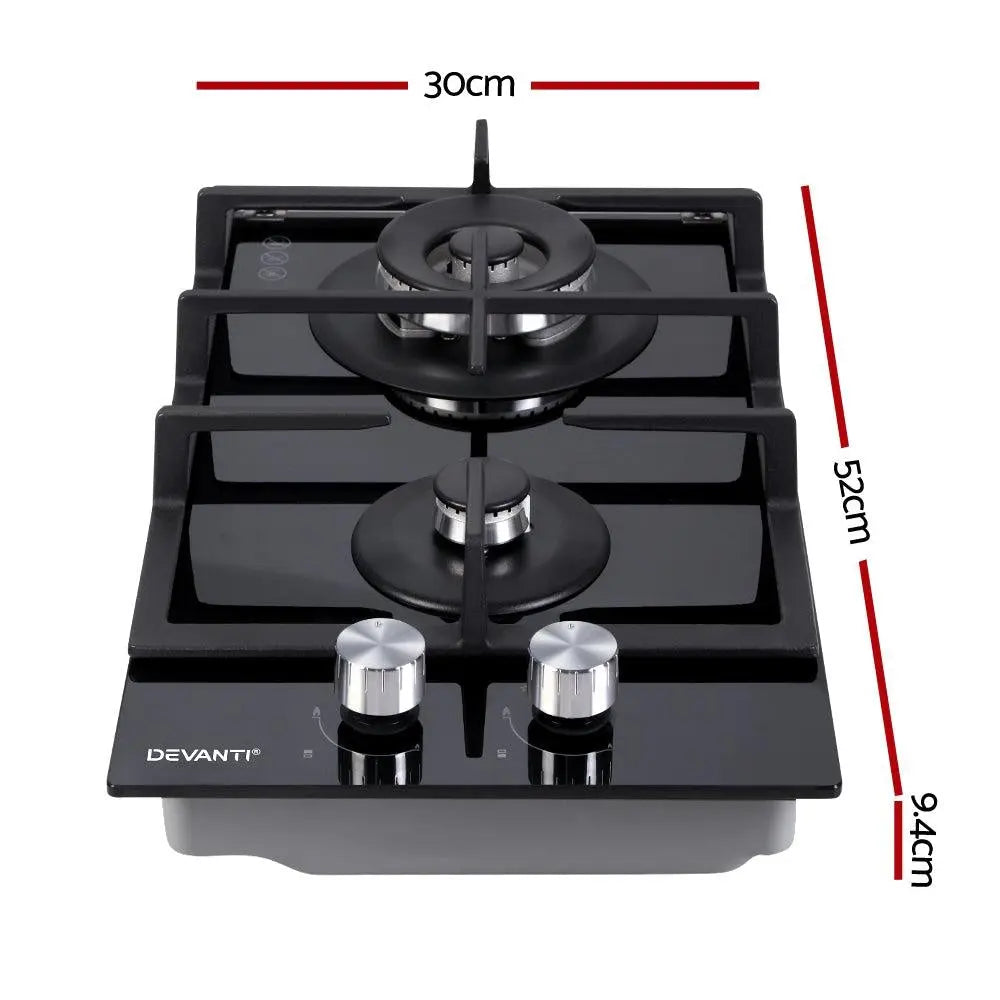 Devanti Gas Cooktop 30cm Gas Stove Cooker 2 Burner Cook Top Konbs NG LPG Black Deals499