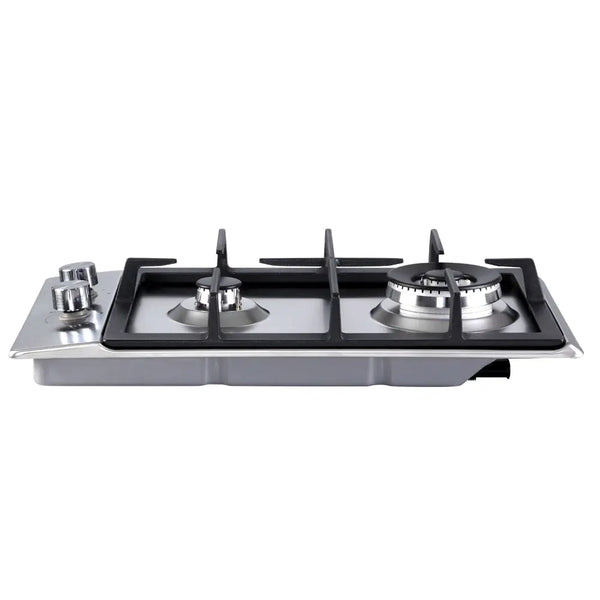 Devanti Gas Cooktop 30cm Gas Stove Cooker 2 Burner Cook Top Konbs NG LPG Steel Deals499