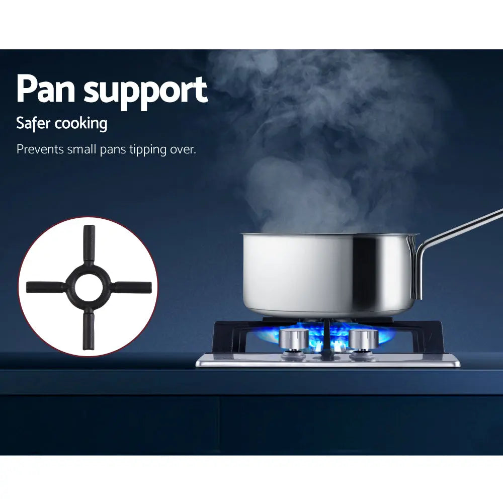 Devanti Gas Cooktop 30cm Gas Stove Cooker 2 Burner Cook Top Konbs NG LPG Steel Deals499