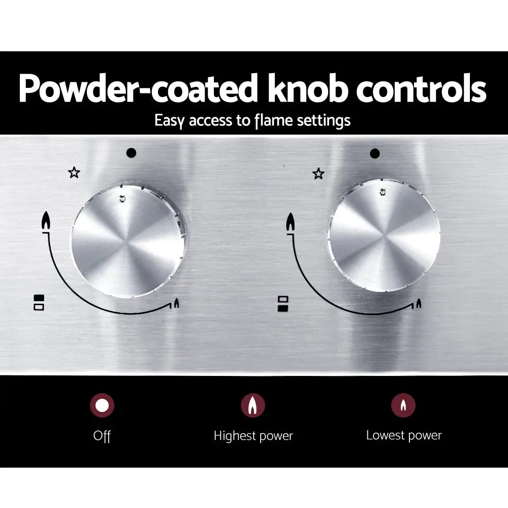 Devanti Gas Cooktop 30cm Gas Stove Cooker 2 Burner Cook Top Konbs NG LPG Steel Deals499