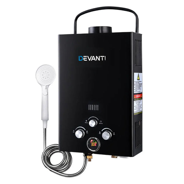 Devanti Outdoor Gas Hot Water Heater Portable Camping Shower 12V Pump Black Deals499