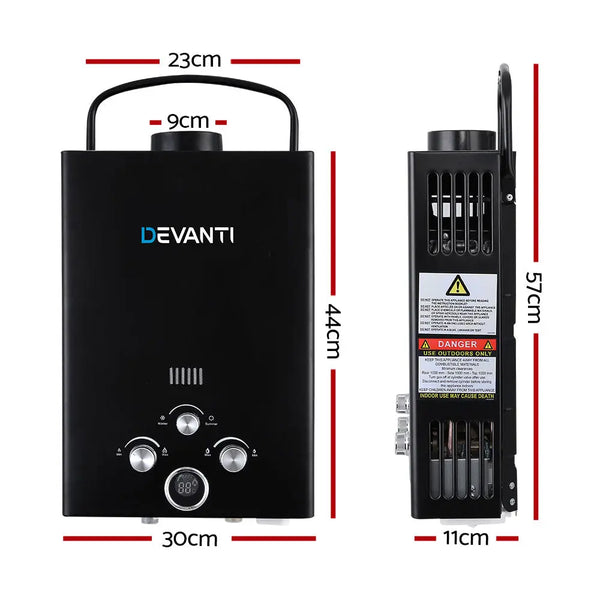 Devanti Outdoor Gas Hot Water Heater Portable Camping Shower 12V Pump Black Deals499