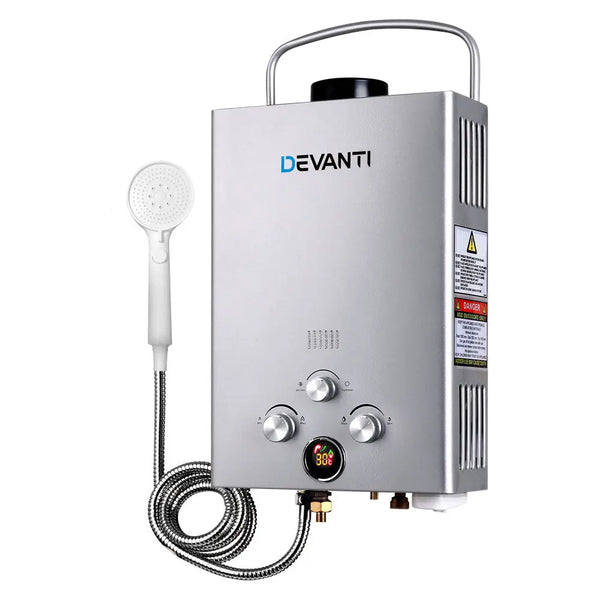 Devanti Outdoor Gas Water Heater Portable Camping Shower 12V Pump Silver Deals499