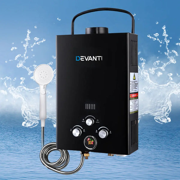 Devanti Outdoor Portable Gas Water Heater 8LPM Camping Shower Black Deals499