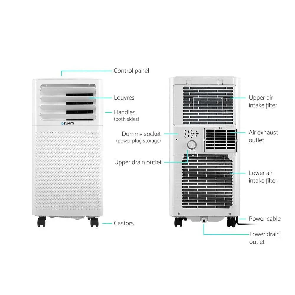 Devanti Portable Air Conditioner Cooling Mobile Fan Cooler Dehumidifier White 2000W Deals499