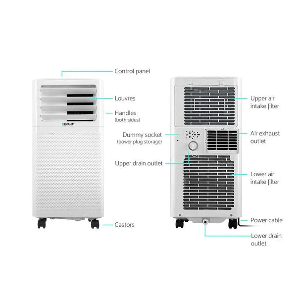 Devanti Portable Air Conditioner Cooling Mobile Fan Cooler Dehumidifier White 2000W Deals499