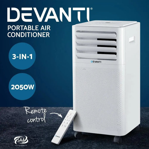 Devanti Portable Air Conditioner Cooling Mobile Fan Cooler Dehumidifier White 2000W Deals499