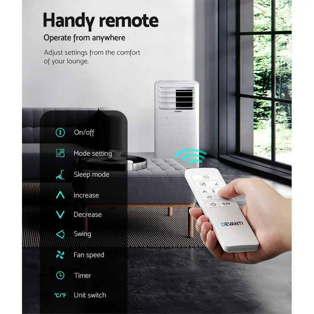 Devanti Portable Air Conditioner Cooling Mobile Fan Cooler Dehumidifier White 2000W Deals499