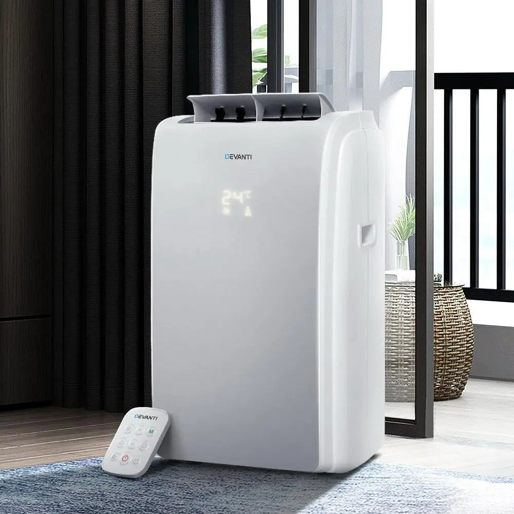 Devanti Portable Air Conditioner Cooling Mobile Fan Cooler Remote Window Kit White 3300W Deals499