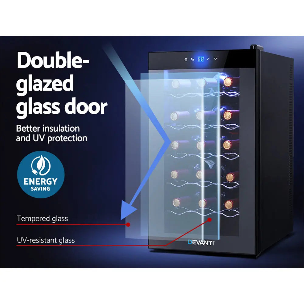 Devanti Wine Cooler 18 Bottles Glass Door Beverage Cooler Thermoelectric Fridge Black Deals499