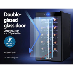 Devanti Wine Cooler 18 Bottles Glass Door Beverage Cooler Thermoelectric Fridge Black Deals499