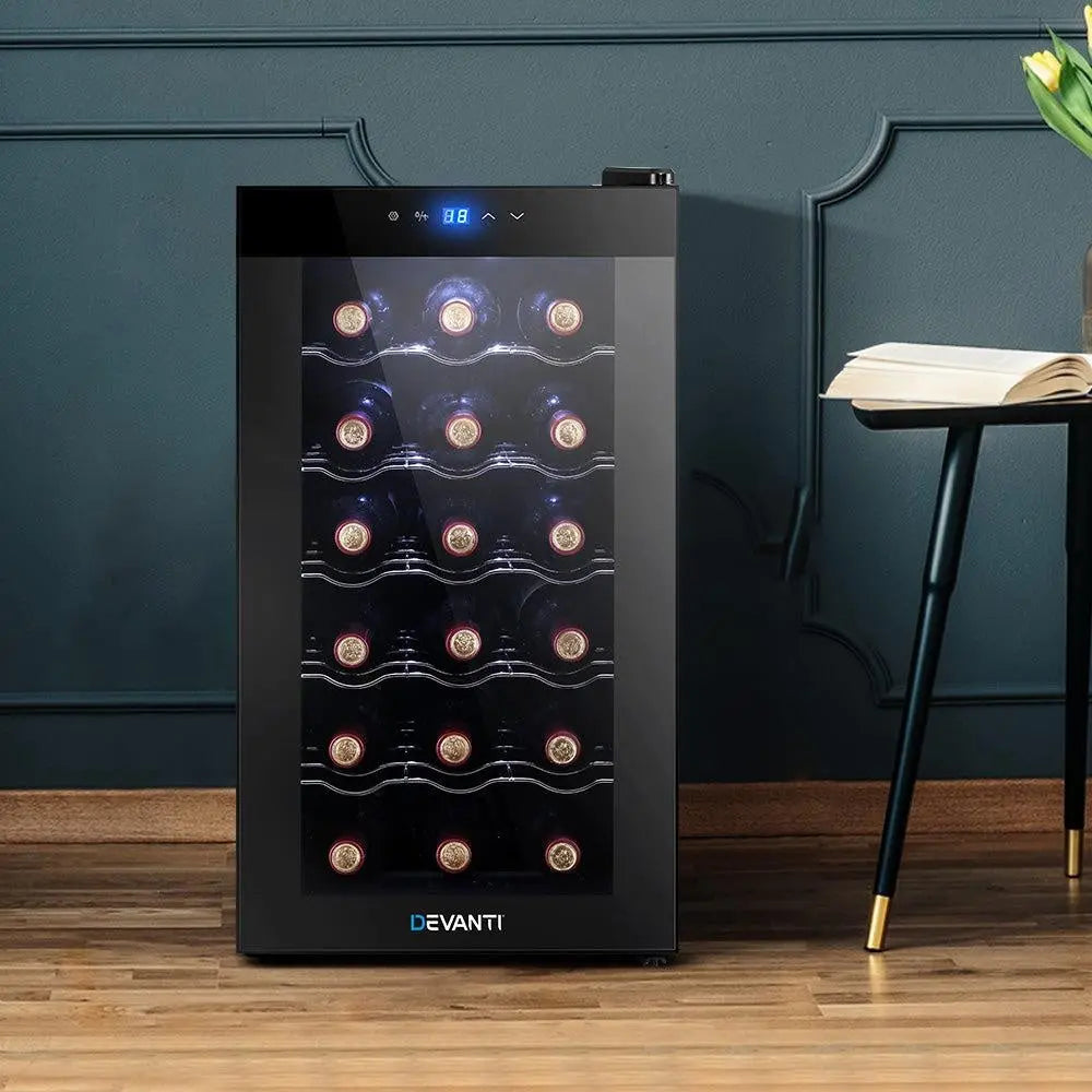 Devanti Wine Cooler 18 Bottles Glass Door Beverage Cooler Thermoelectric Fridge Black Deals499