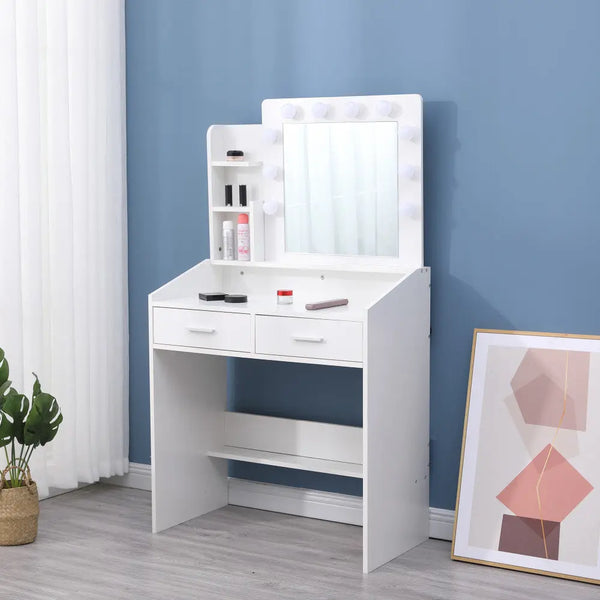 Diana Vanity Set with Shelves Cushioned Stool and Lighted Mirror- White Deals499
