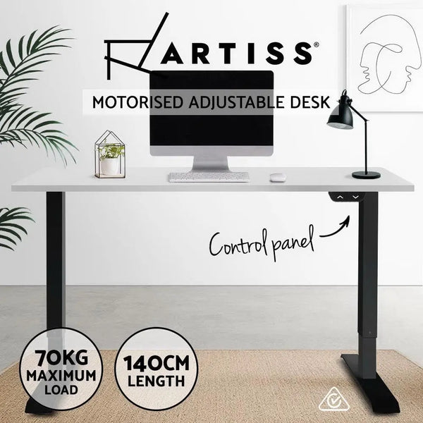 Electric Motorised Height Adjustable Standing Desk - Black Frame with 140cm White Top Deals499