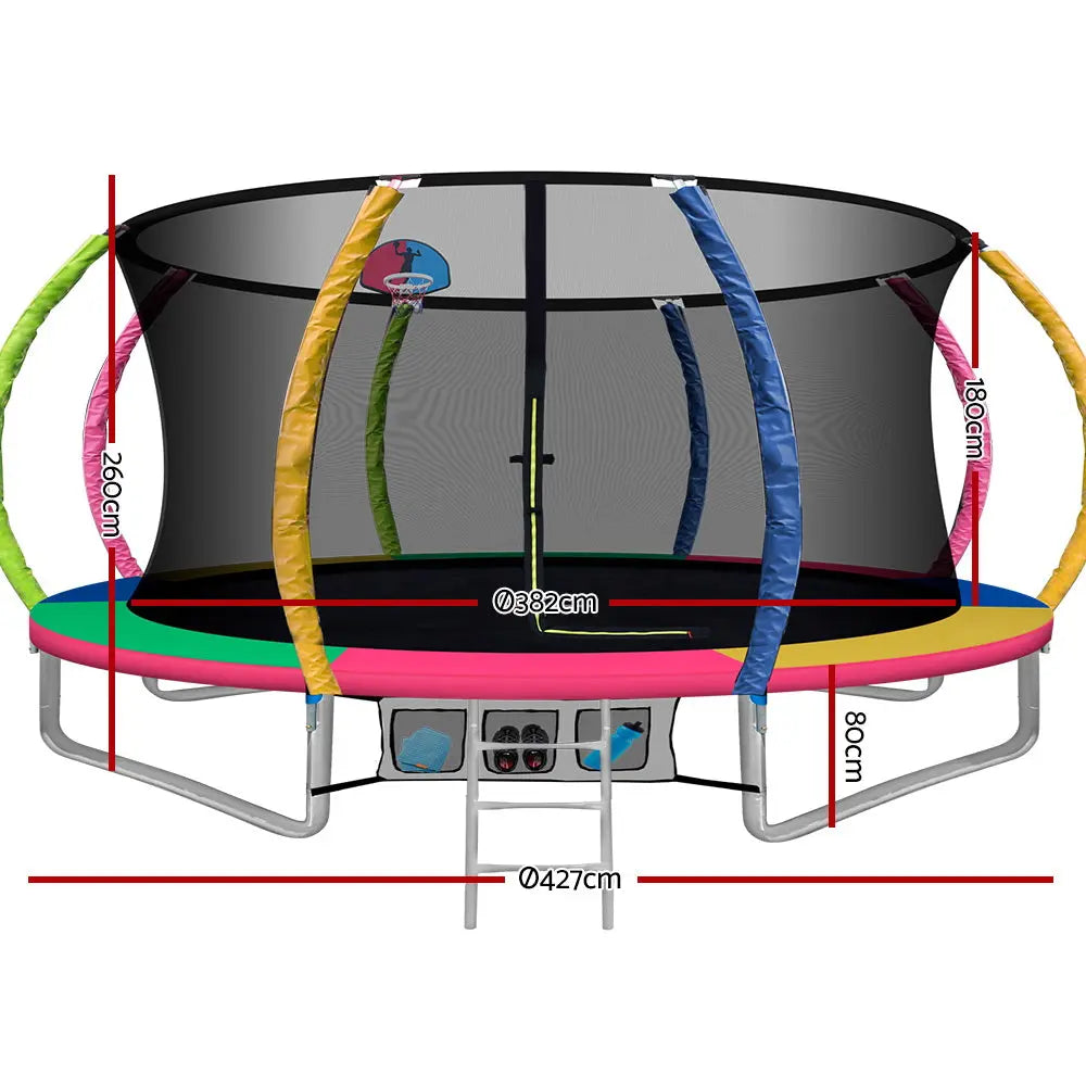 Everfit 14FT Trampoline Round Trampolines With Basketball Hoop Kids Present Gift Enclosure Safety Net Pad Outdoor Multi-coloured Deals499