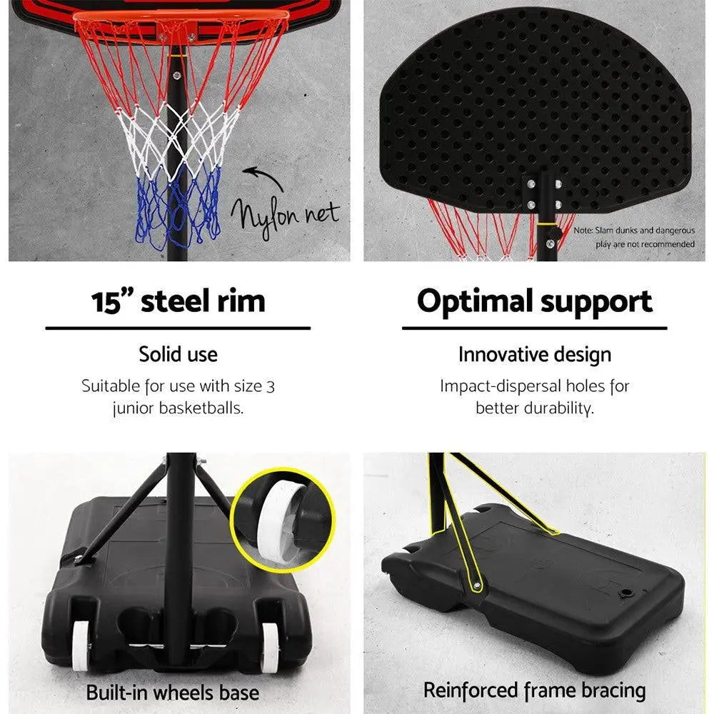 Everfit 2.1M Adjustable Portable Basketball Stand Hoop System Rim Black Deals499