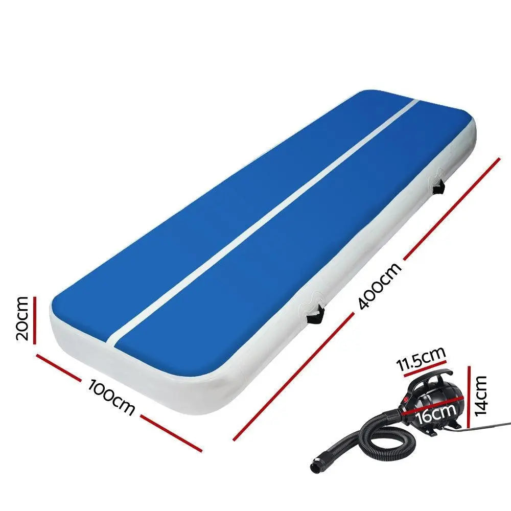 Everfit 4X1M Inflatable Air Track Mat 20CM Thick with Pump Tumbling Gymnastics Blue Deals499
