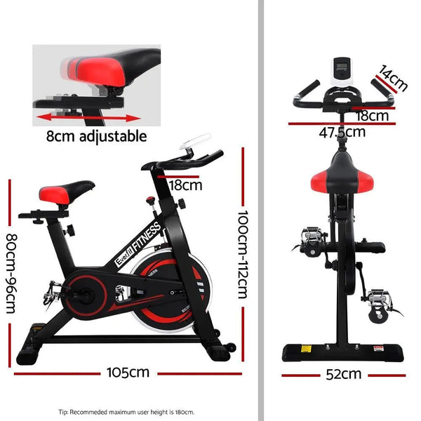 Everfit Spin Exercise Bike Cycling Fitness Commercial Home Workout Gym Black Deals499