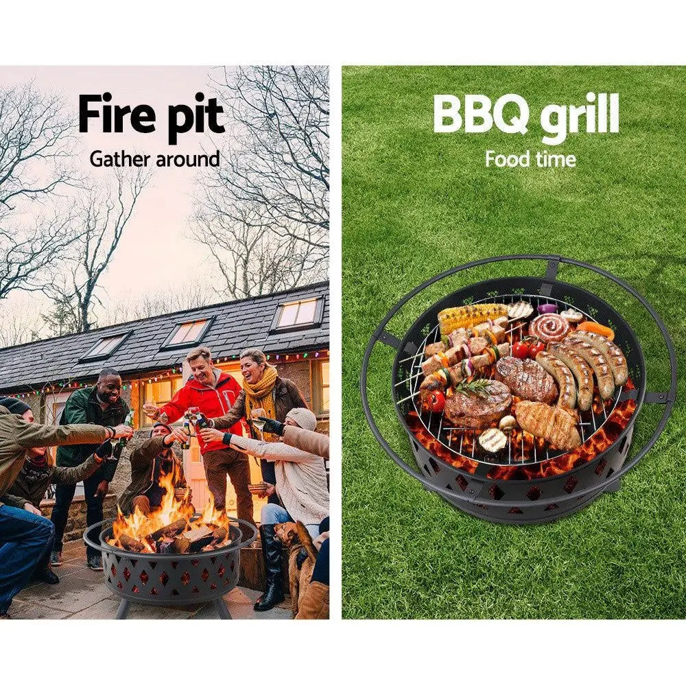 Fire Pit BBQ Charcoal Grill Ring Portable Outdoor Kitchen Fireplace 32