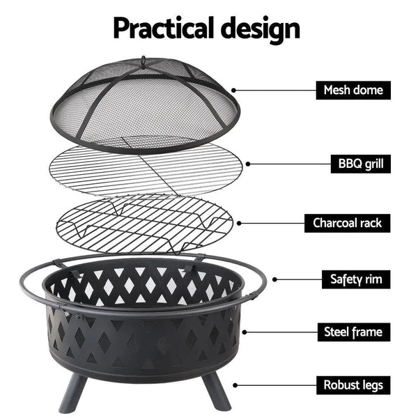 Fire Pit BBQ Charcoal Grill Ring Portable Outdoor Kitchen Fireplace 32" Deals499