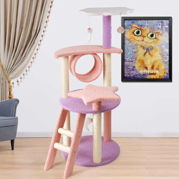 Floofi 101cm Galaxy Plush Cat Condo Cat Tree Pink Purple Deals499
