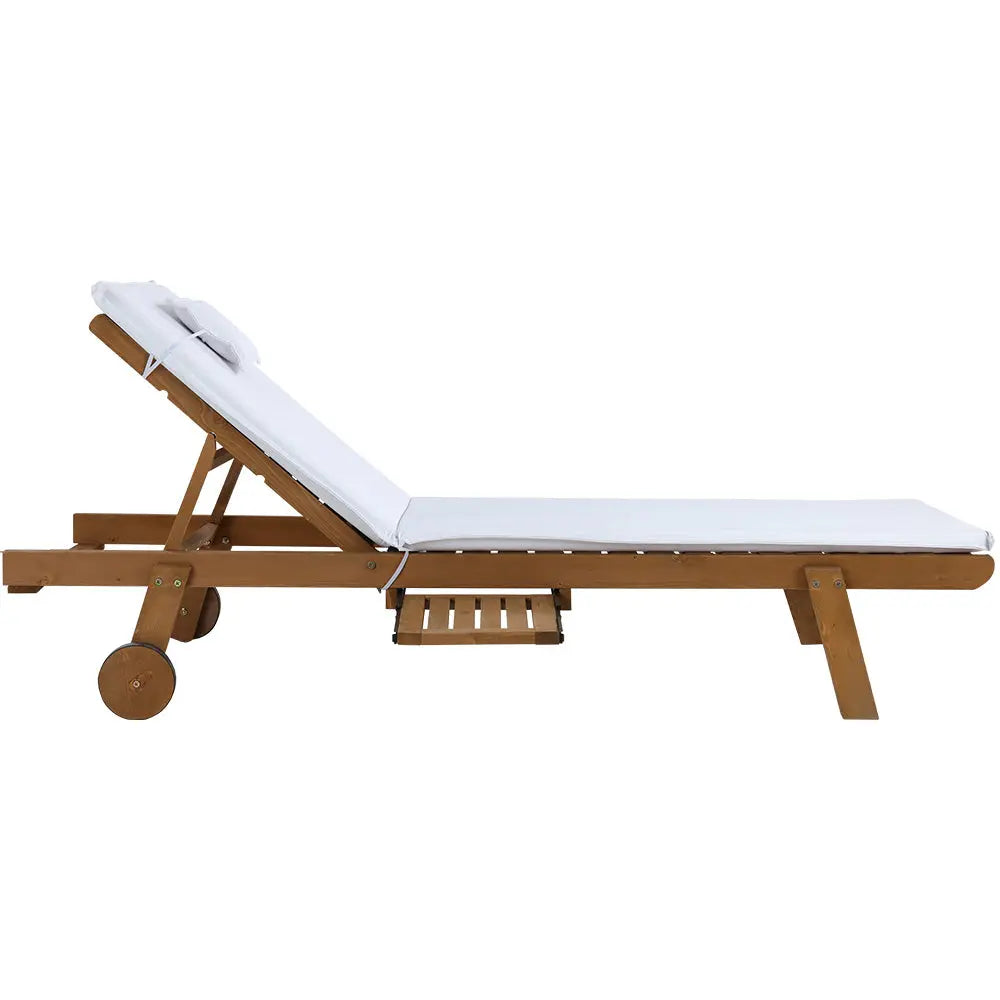 Gardeon 2pc Sun Lounge Wooden Lounger Outdoor Furniture Day Bed Wheel Patio White from Deals499 at Deals499