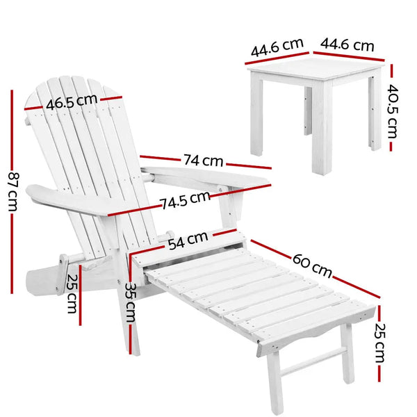 Gardeon 3 Piece Outdoor Adirondack Lounge Beach Chair Set - White Deals499