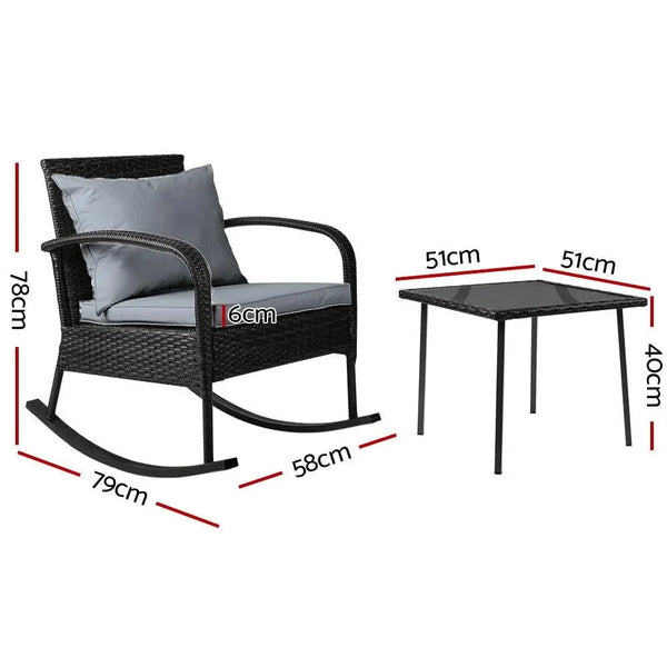 Gardeon 3 Piece Outdoor Chair Rocking Set - Black Deals499