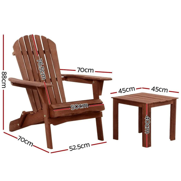 Gardeon 3PC Outdoor Setting Beach Chairs Table Wooden Adirondack Lounge Garden Deals499