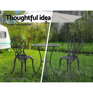 Gardeon 3PC Outdoor Setting Cast Aluminium Bistro Table Chair Patio Black Deals499