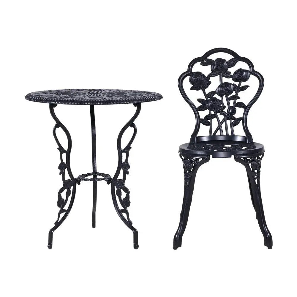 Gardeon 3PC Outdoor Setting Cast Aluminium Bistro Table Chair Patio Black Deals499