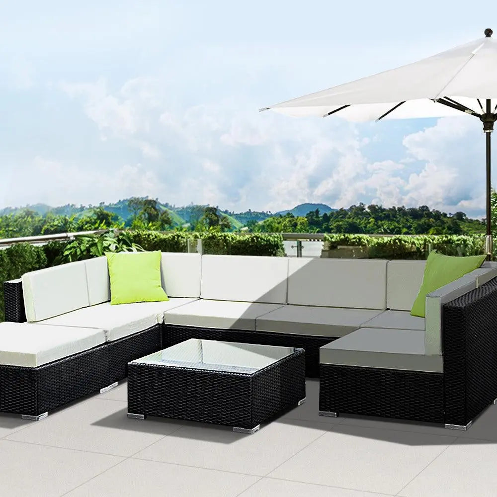 Gardeon 8PC Sofa Set with Storage Cover Outdoor Furniture Wicker Deals499
