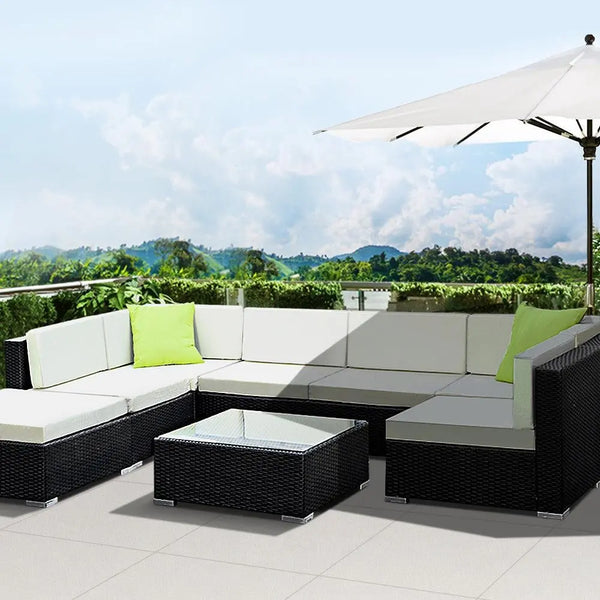 Gardeon 8PC Sofa Set with Storage Cover Outdoor Furniture Wicker Deals499