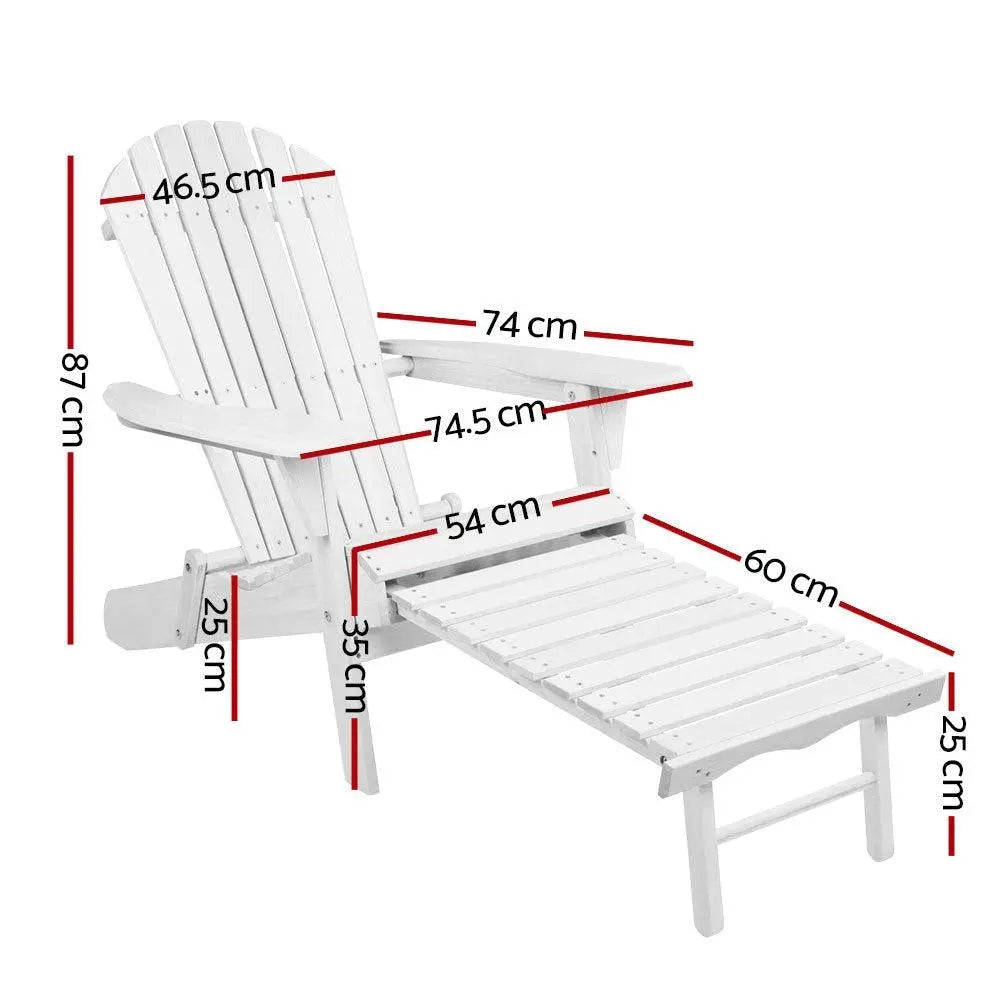 Gardeon Adirondack Beach Chair with Ottoman - White Deals499