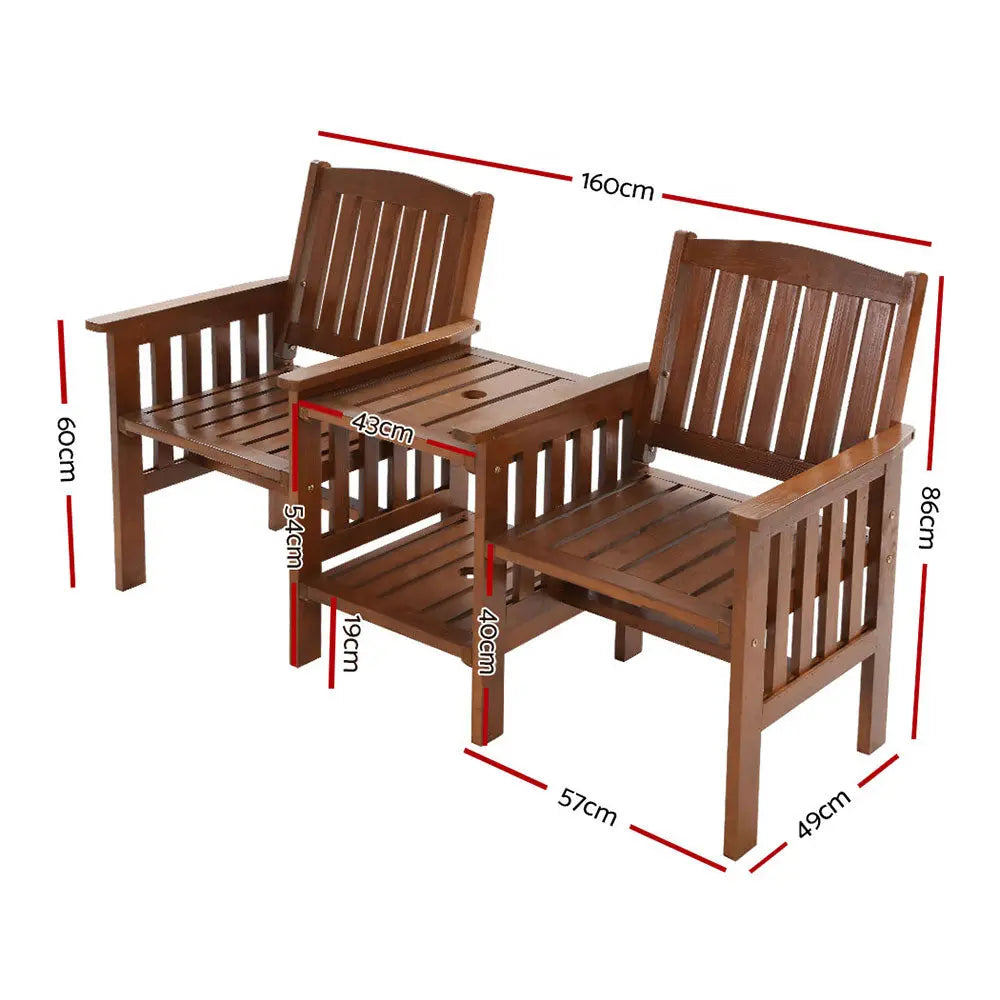Gardeon Garden Bench Chair Table Loveseat Wooden Outdoor Furniture Patio Park Brown Deals499